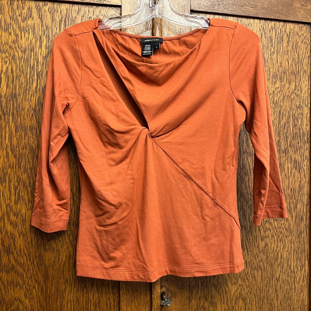 BCBGMaxAzria Orange Asymmetrical Fitted Blouse